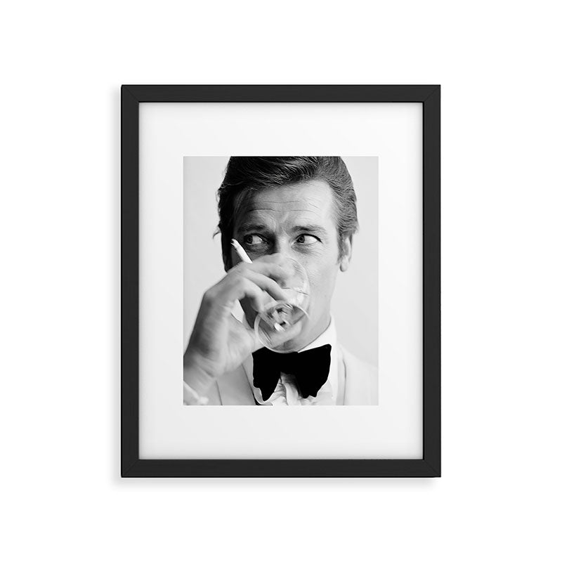 Roger Moore with Martini Retro Vintage Art Framed Art Print Gallery Image 1